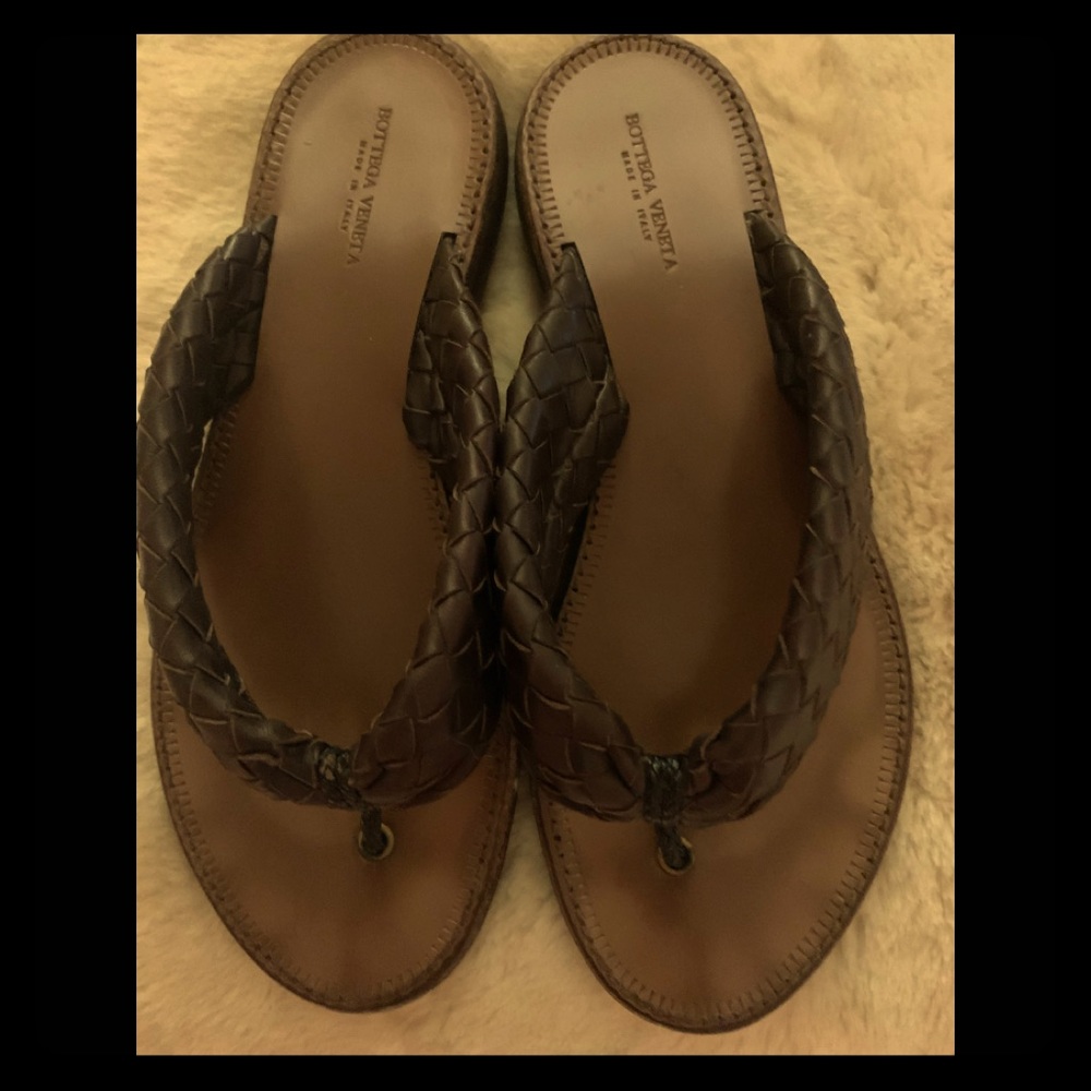 Bottega Veneta braided leather flip flops